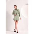 Women's Olive Green Jacket and Pleated Mini Skirt